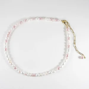 Makeanvedenhelminugetti- ja Lasihelmi Choker Kaulakoru Vaaleanpunainen-Valkoinen