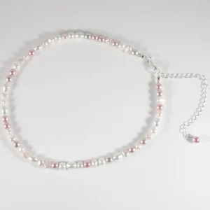 Makeanvedenhelmi-nugetti ja lasihelmi choker kaulakoru hopeanvärisillä korun osilla vaaleanpunainen