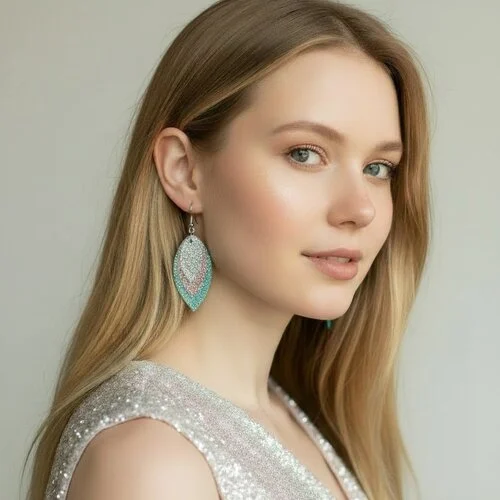 Käsintehdyt korvakorut Glitter sulka