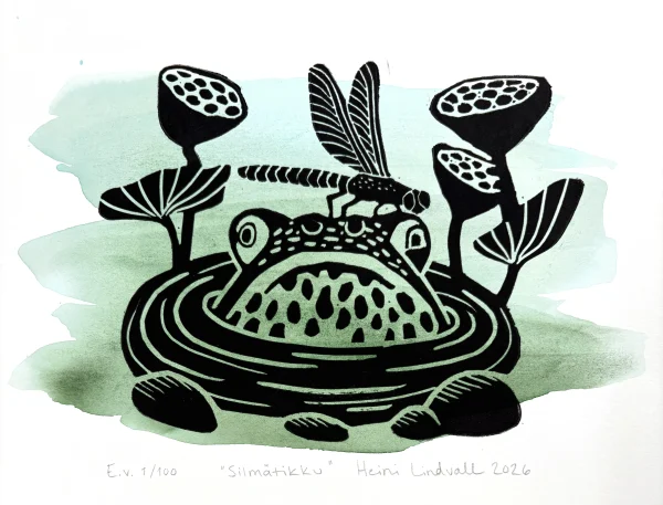 Silmätikku (E.v. 1/100) - linografiikka & akvarelli