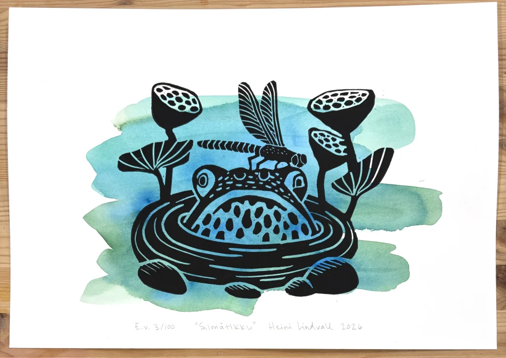 Silmätikku (E.v. 3/100) – linografiikka & akvarelli