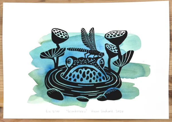 Silmätikku (E.v. 3/100) – linografiikka & akvarelli