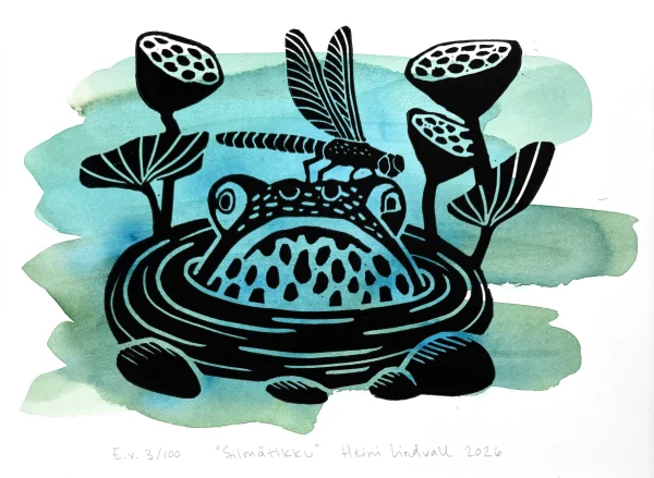 Silmätikku (E.v. 3/100) – linografiikka & akvarelli
