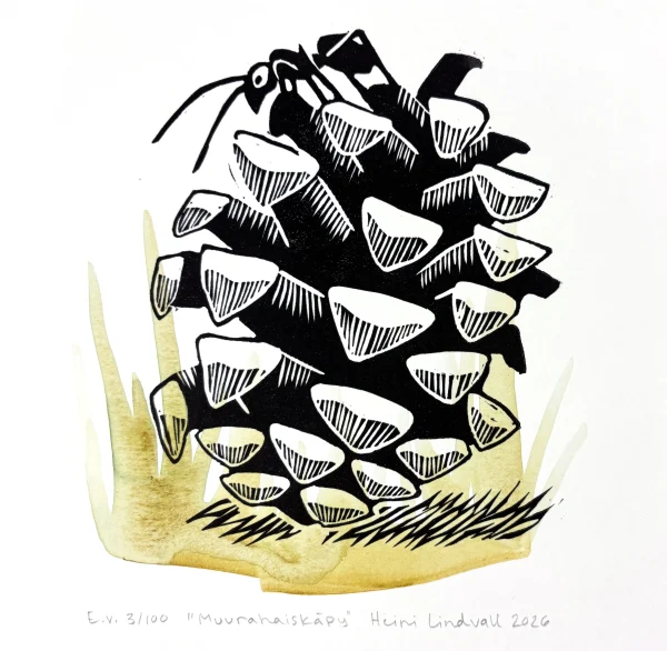 Muurahaiskäpy (E.v. 3/100) – linografiikka & akvarelli
